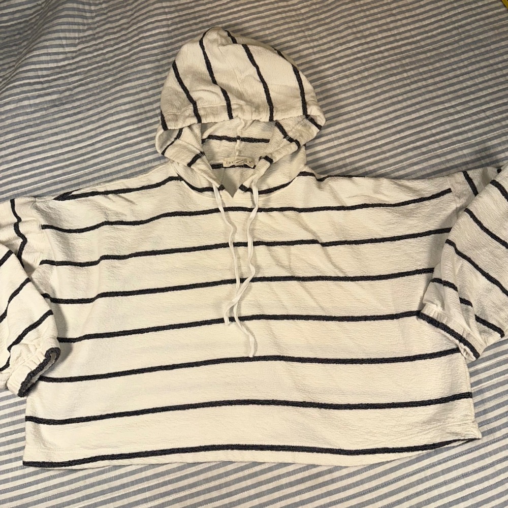 Lovestitch‎ Striped Cotton Gauze Hoodie Pullover White Navy I-11447K-PPJ  M